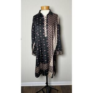 Zara Patchwork Print Oversized Tunic Dress Shirt Mini Asymmetric Hem SZ L EUC